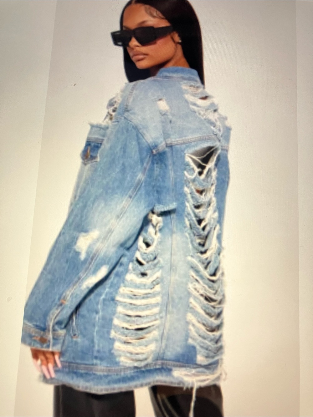 Cello Light Blue Distressed shredded Oversized Jean Jacket